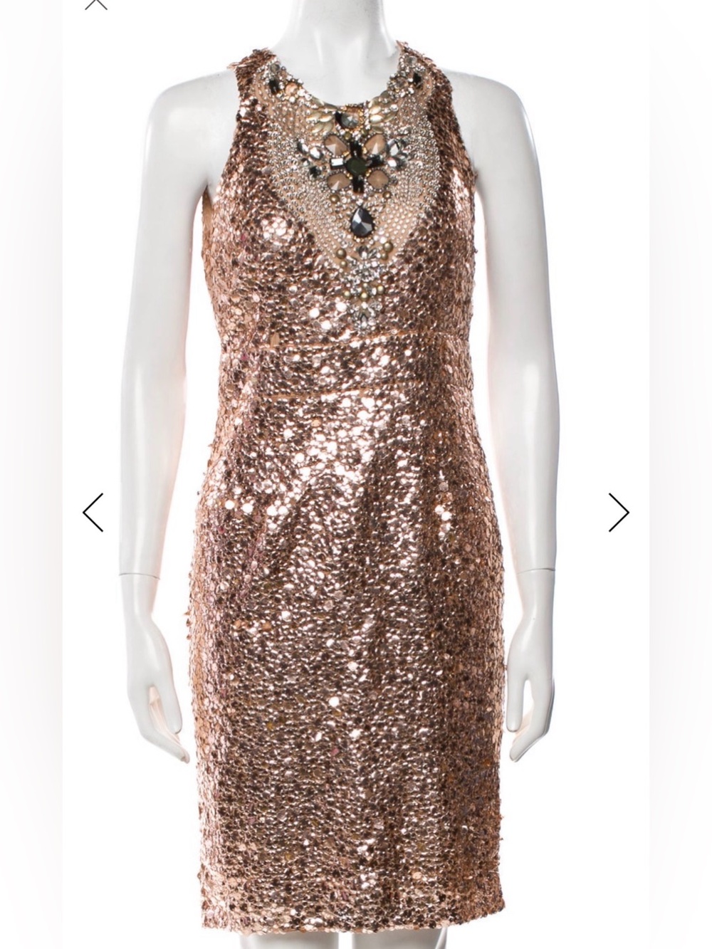 Naeem Kahn Gold Sequin Embellished Dress with Jewel Accents